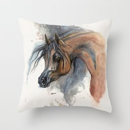 Arabian horse portrait watercolor art Throw Pillow