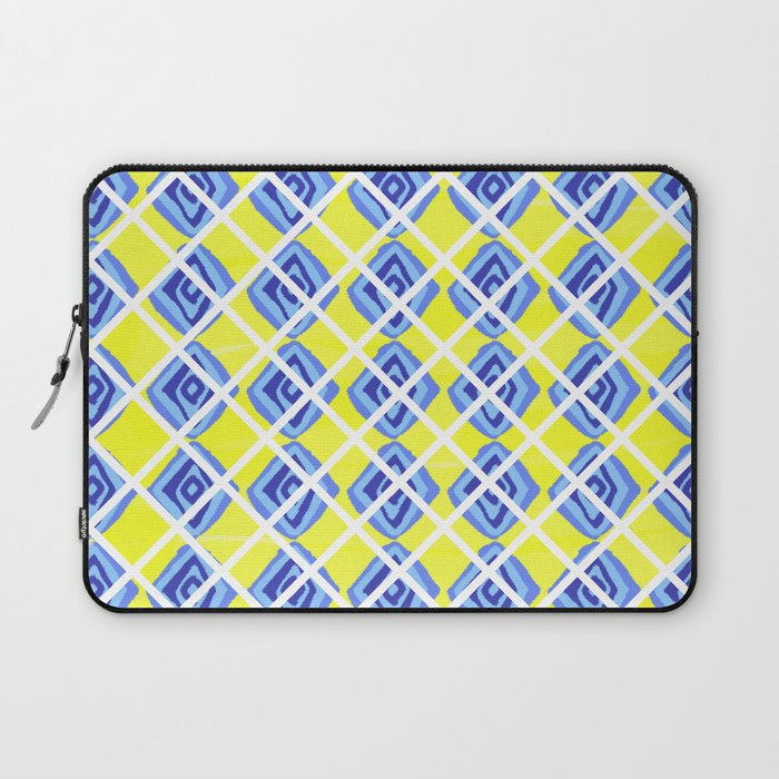 Hand Drawn Lemon Yellow Blue Diamond Argyle Pattern Laptop Sleeve