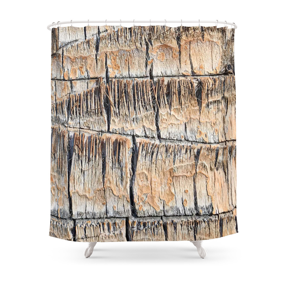 Palm Tree Razor Cuts // Close Up Tan and Natural Wood Texture Shower Curtain by awyezza