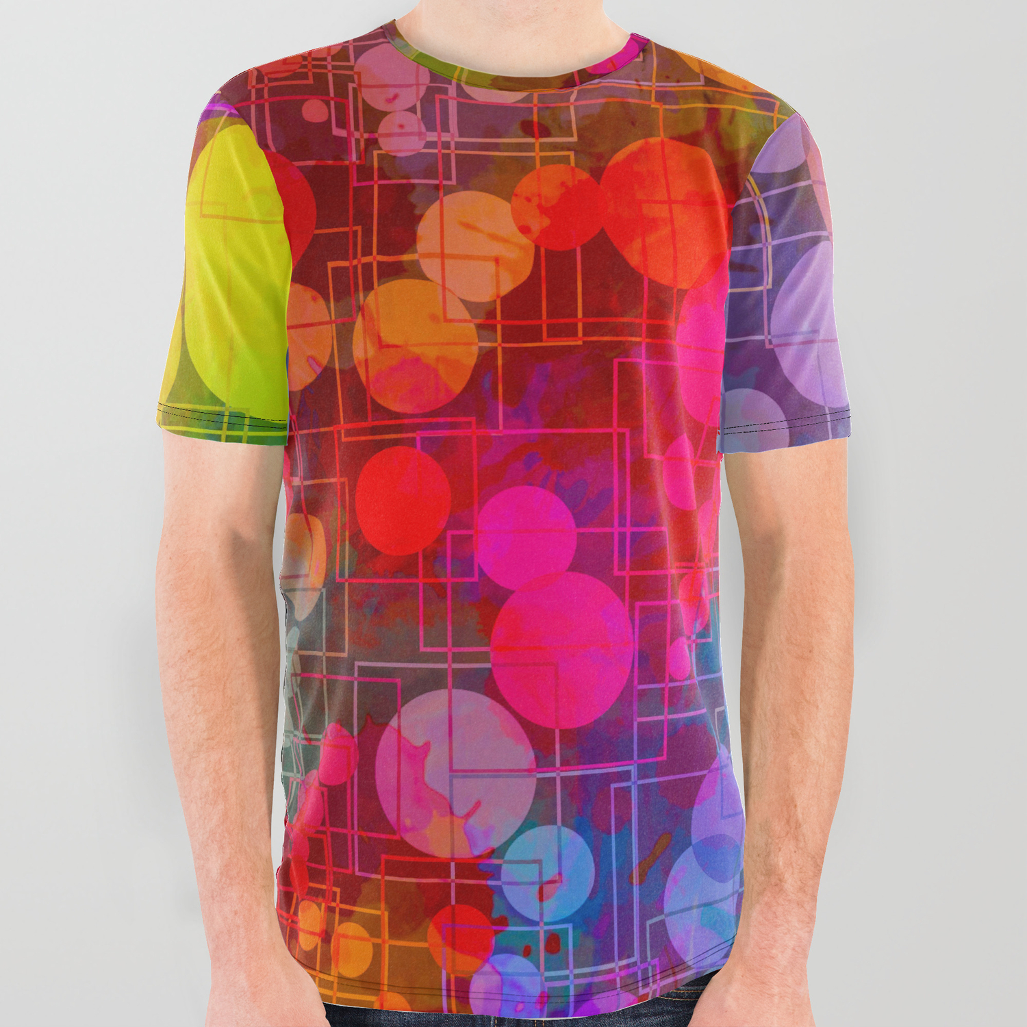 Rainbow Bubbles Abstract Design All Over Graphic Tee By