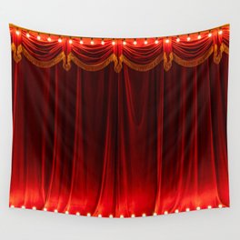 Theater red curtain and neon lamp around border Wall Tapestry
