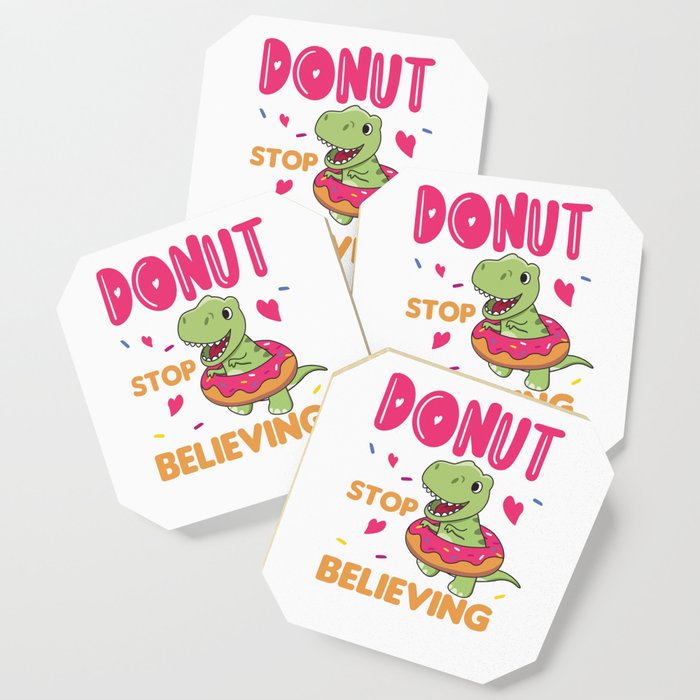 Cute Dino T-Rex Funny Animals In Donut Pun Coaster