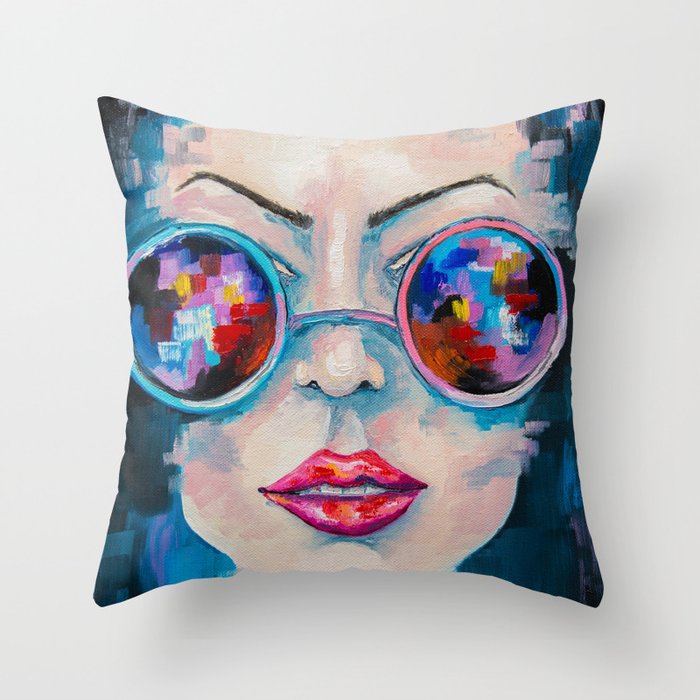 Girl in sunglasses Throw Pillow