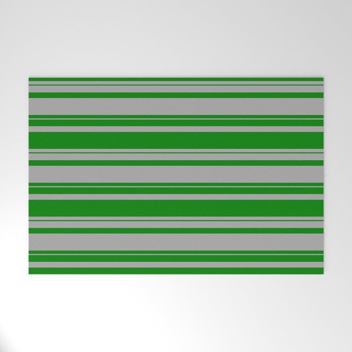 Dark Gray and Green Colored Striped Pattern Welcome Mat
