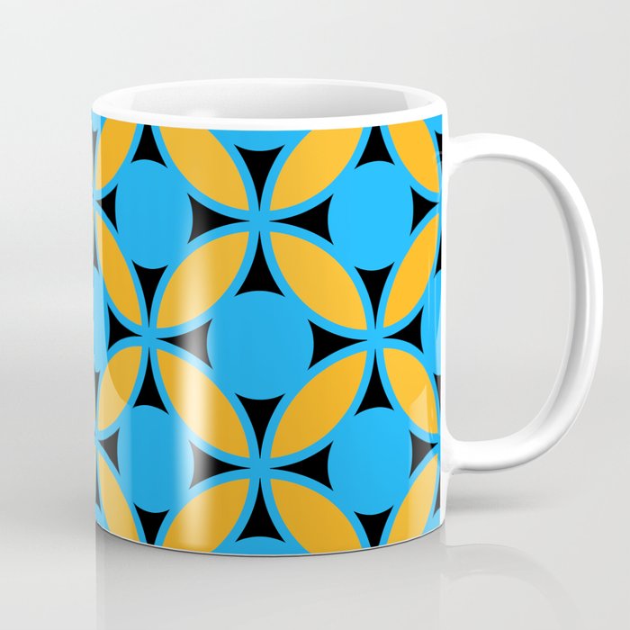Geometric Floral Circles In Bold Turquoise Gold & Black Coffee Mug