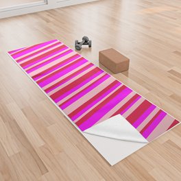 [ Thumbnail: Fuchsia, Crimson, and Pink Colored Striped/Lined Pattern Yoga Towel ]
