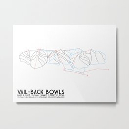 Vail, CO - Back Bowls - Minimalist Trail Art Metal Print | Illustration, Vector, Abstract, Graphic Design 