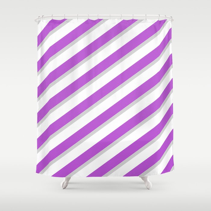 Orchid, Light Gray & White Colored Lines Pattern Shower Curtain