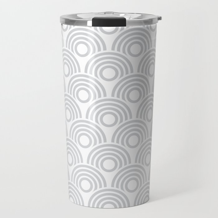 Art Deco Silver & White Circles Pattern Travel Mug