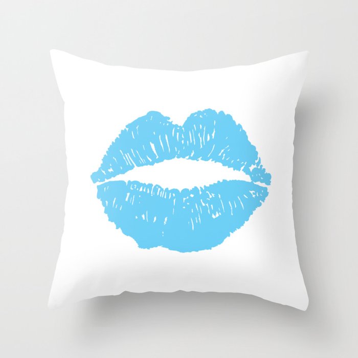 Light Blue Lips Throw Pillow