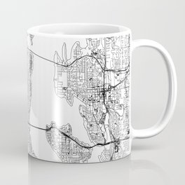 Seattle White Map Coffee Mug | Simple, Line, Art, Minimal, Pattern, Graphicdesign, Illustration, Vector, Design, Architecture 