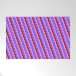 [ Thumbnail: Violet, Medium Slate Blue & Red Colored Lined Pattern Welcome Mat ]