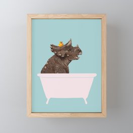 Playful Triceratop in Bathtub Framed Mini Art Print