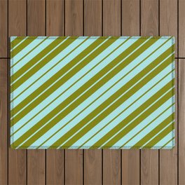 [ Thumbnail: Green & Turquoise Colored Stripes Pattern Outdoor Rug ]