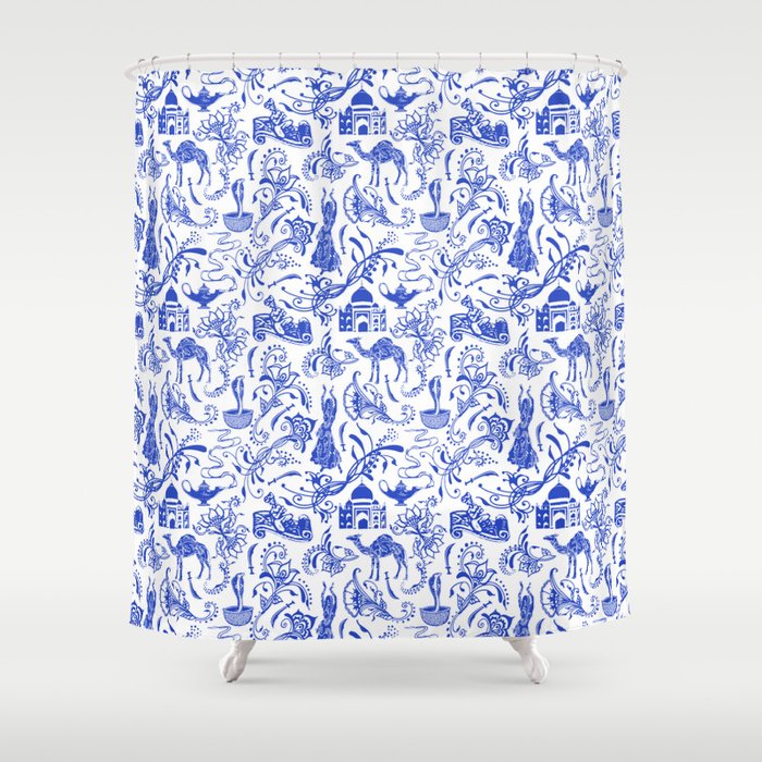 Arabian Nights China Blue Shower Curtain By Thinlinetextiles