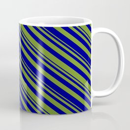 [ Thumbnail: Green & Blue Colored Striped/Lined Pattern Coffee Mug ]