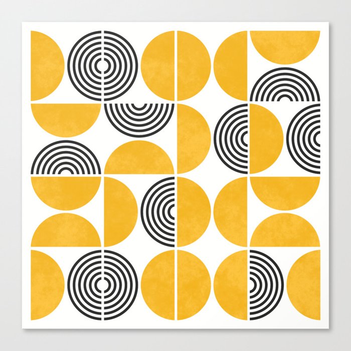 mid century modern yellow shapes pattern Canvas Print
