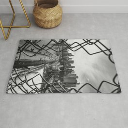 Views of New York City | Skyline and Brooklyn Bridge Through the Fence | Black and White Area & Throw Rug