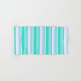 [ Thumbnail: Lavender & Turquoise Colored Pattern of Stripes Hand & Bath Towel ]