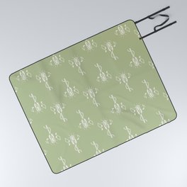 Retro Microphone Pattern on Vintage Sage Green Picnic Blanket