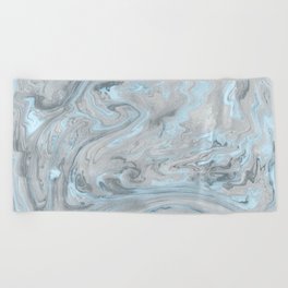 Ice Blue and Gray Marble Beach Towel