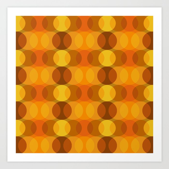 Retro Bubble Pattern 321 Orange Yellow and brown Art Print