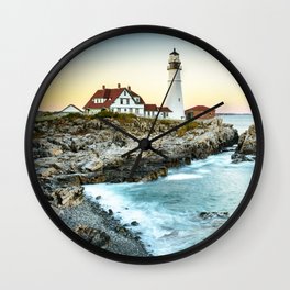 Maine Portland Head Lighthouse Sunset New England Coast Seascape Wall Clock | Lighthouse, Dramatic, Waves, Peaceful, Landscape, Atlanticocean, Dynamic, Seascape, Pretty, Coastline 
