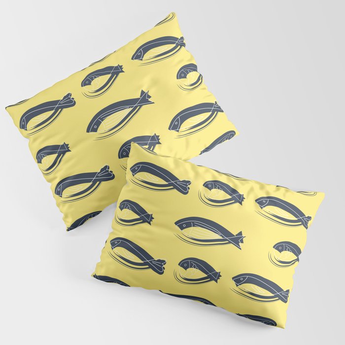 Swimming Fishes Pattern Yellow Background Pillow Sham