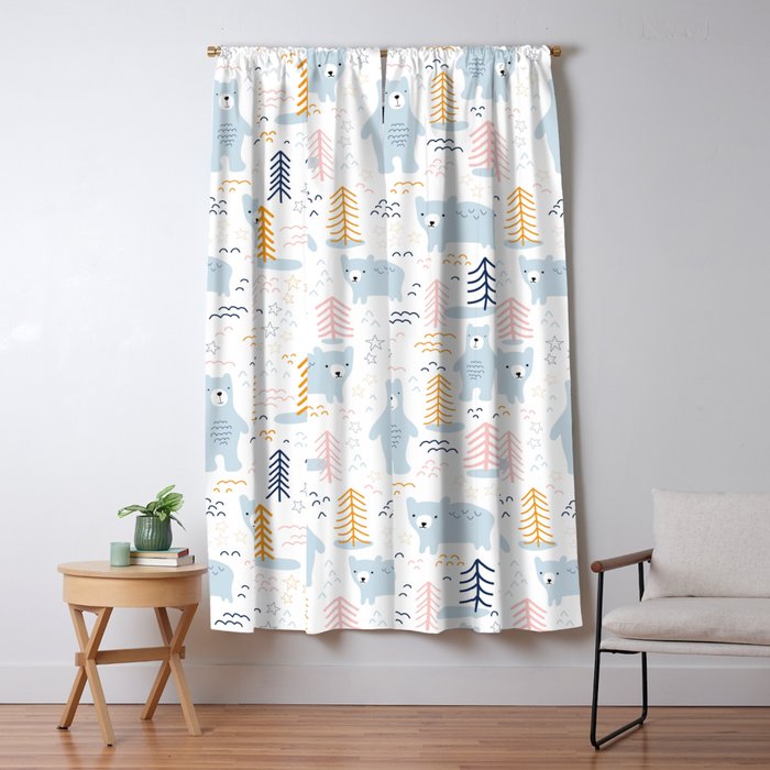 Cute Bears In Scandinavian Forest Blackout Curtain by Sandra