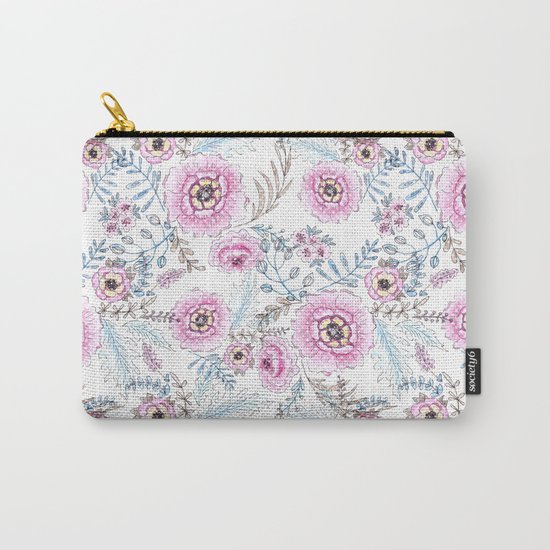 Watercolor . Pink flowers . Carry-All Pouch