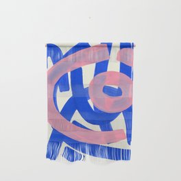 Tribal Pink Blue Fun Colorful Mid Century Modern Abstract Painting Shapes Pattern Wall Hanging