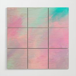 Abstract artistic pink teal watercolor brushstrokes Wood Wall Art