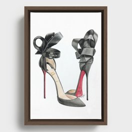 Red Sole Black Bow D'Orsay Pump Watercolor Framed Canvas