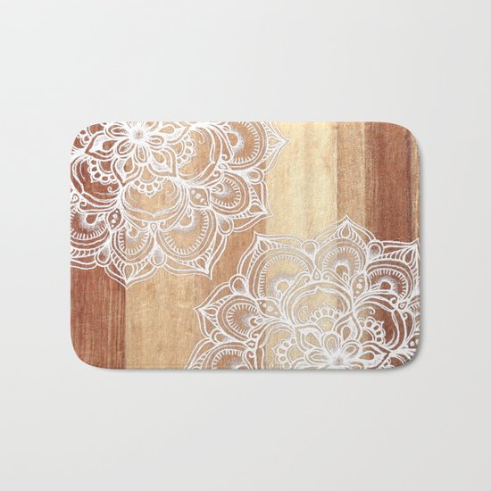 White doodles on blonde wood - neutral / nude colors Bath Mat