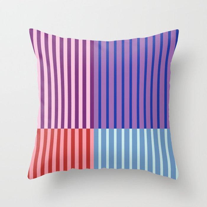 Retro Color block stripes 2 - Blue, Purple, Pink and red Throw Pillow