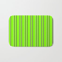 [ Thumbnail: Chartreuse, Beige, and Black Colored Lined Pattern Bath Mat ]