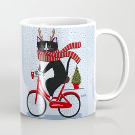 Tuxedo Cat Christmas Bicycle Ride Mug