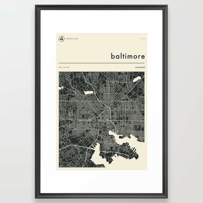 BALTIMORE MAP Framed Art Print