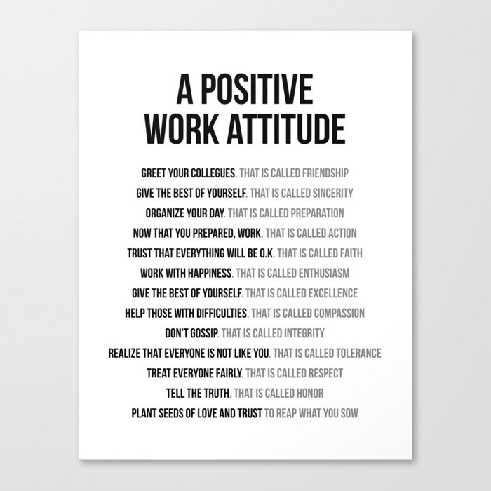 Positive Work Attitude, Office Decor Ideas, Wall Art Canvas Print
