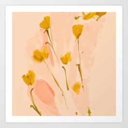 Golden Flowers In Blush Pink Watercolor | Floral Design Home Decor Art Print
