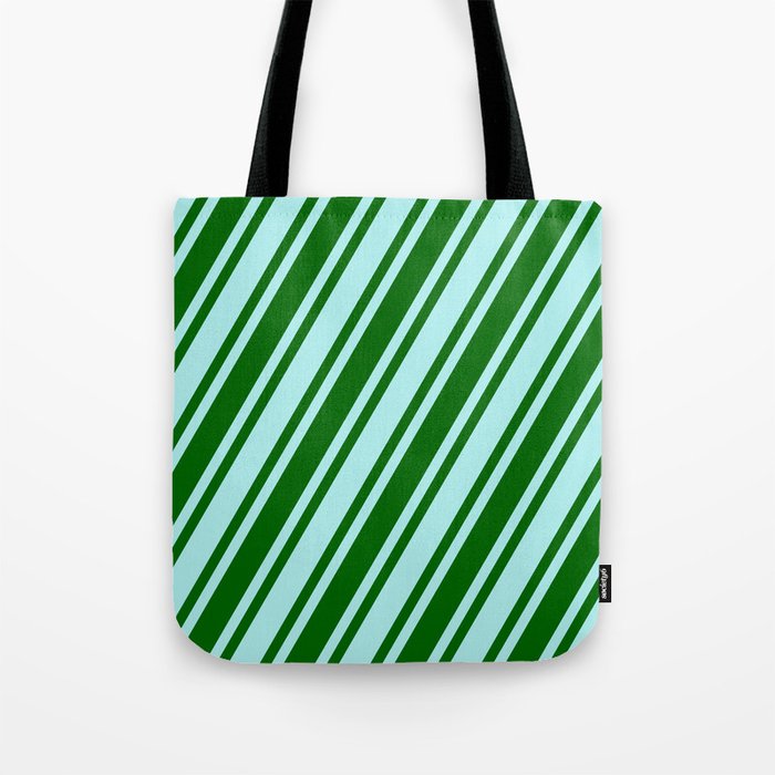 Dark Green & Turquoise Colored Lined Pattern Tote Bag