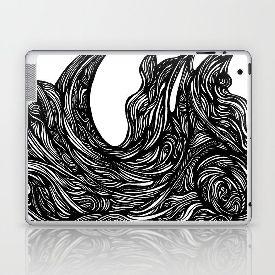 Abstract art - creatures in the sea - waves - the tempest - abstract creatures - abstract black and white art, nature art Laptop & iPad Skin