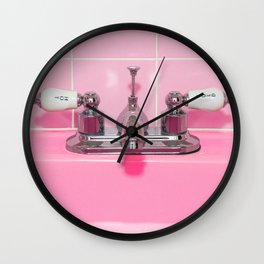 Retro Pink Sink Bathroom Sink and Faucet Wall Clock