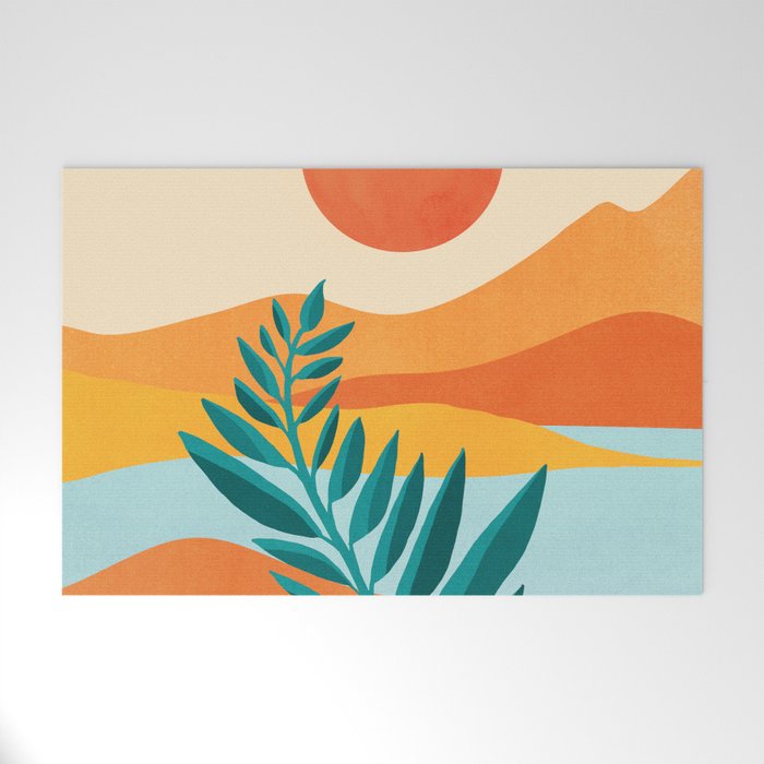 Mountain Sunset Colorful Landscape Illustration Welcome Mat