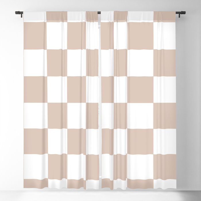 Beige & White Checkered Pattern Blackout Curtain