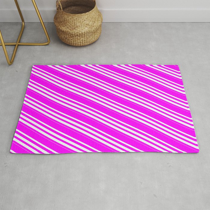 Fuchsia and Mint Cream Colored Lined/Striped Pattern Rug