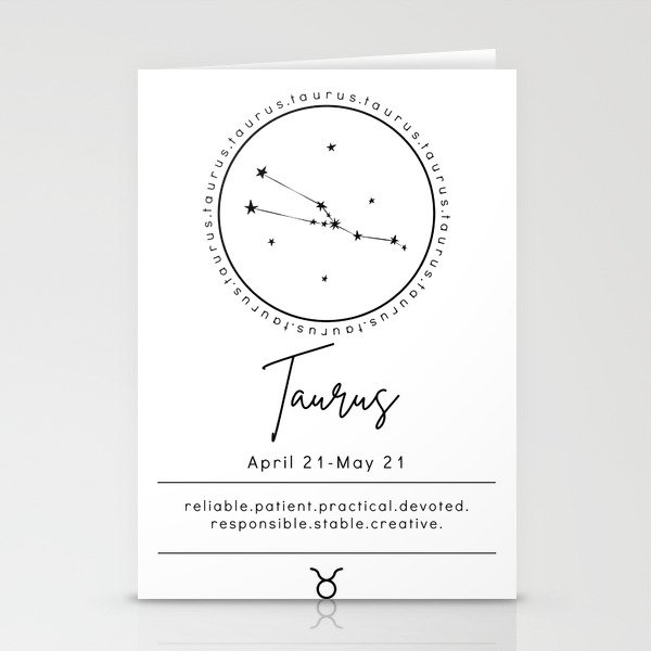 Taurus Zodiac | Black & White Stationery Cards