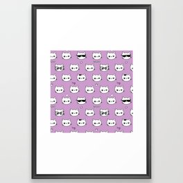 Cute pink pattern with stars glasses wow cats. Pets seamless background. Textiles for children Framed Art Print
