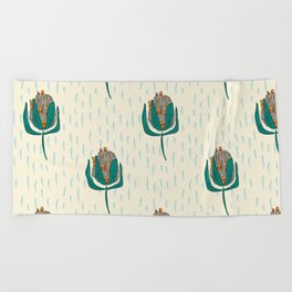 Protea Floral with abstract design on cream Beach Towel