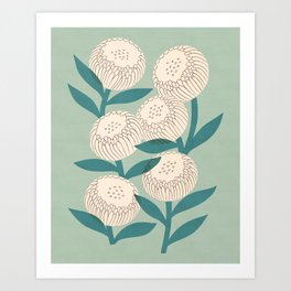 Everlasting Flowers - Green & Cream Art Print